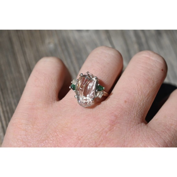 Real Emerald Rings, Genuine Uncut Emerald Jewelry, Size 4 5 6 7 8 9 10 11 - Picture 1 of 2